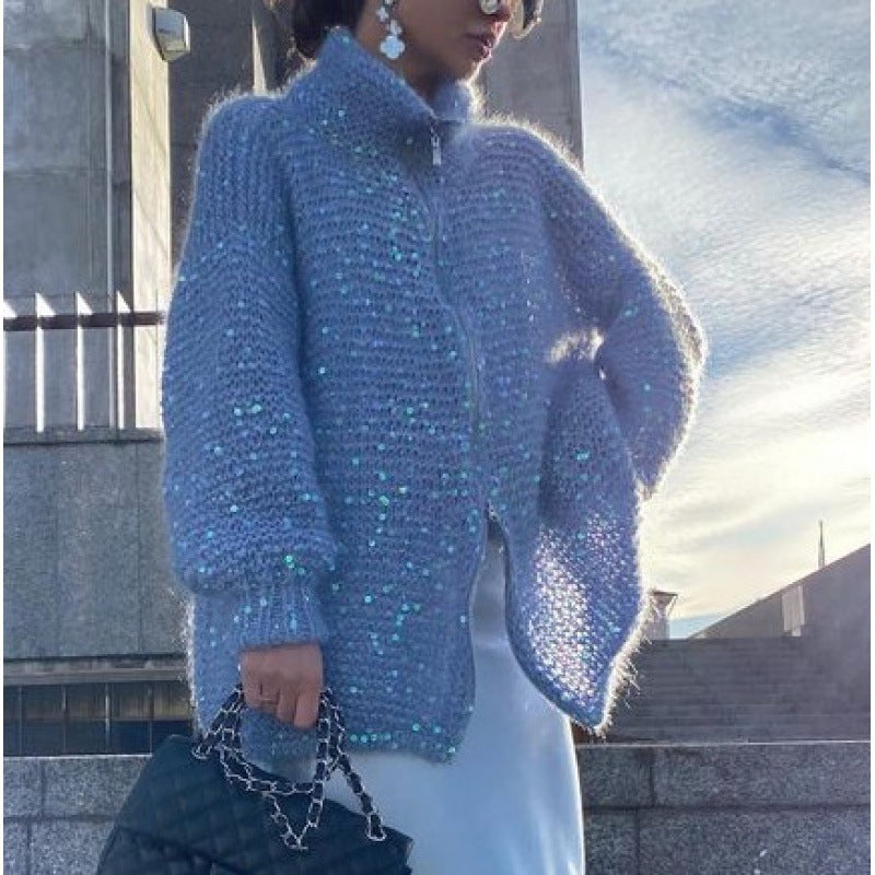 Manteau Tricot Séquiné Western Chic