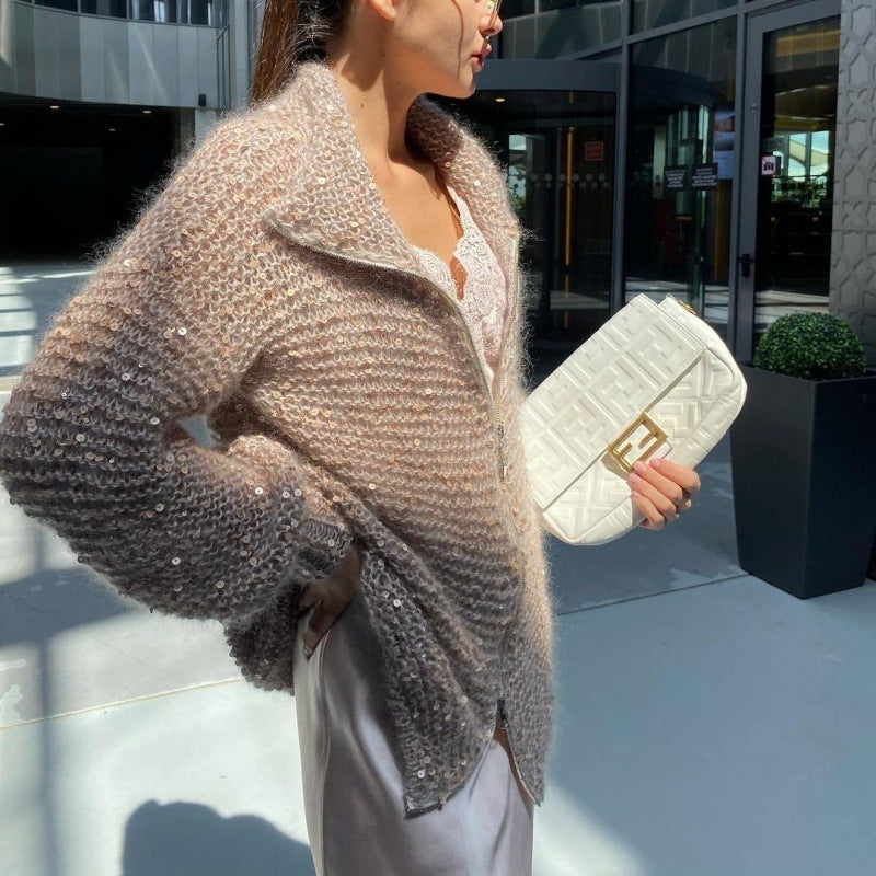 Manteau Tricot Séquiné Western Chic